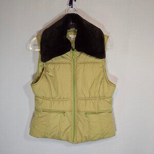Tyler Böe Faux Fur Collar Puffer Vest L Green Quilted Lightweight Layering